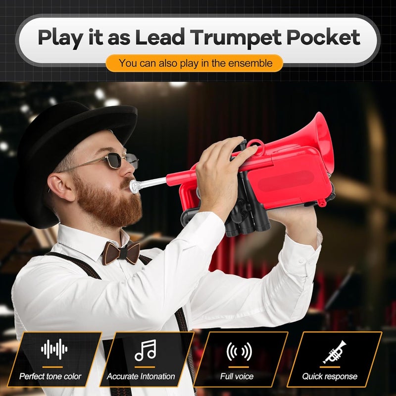 PAMPET DOLPHIN Pocket Trumpet Plastic Bb Trumpet Standard Trumpets for Student Beginner Bb Trumpets Instrument (Red) - Image 4